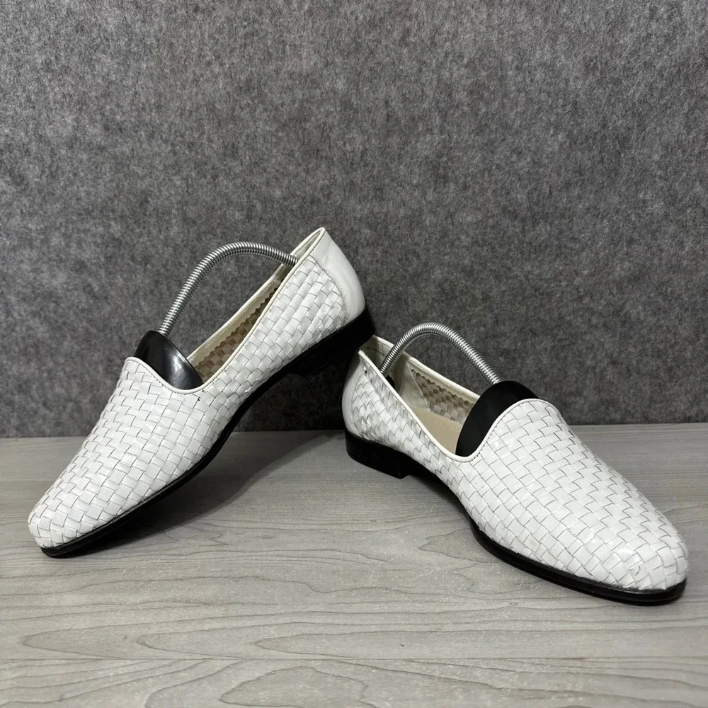 Trotters Liz Loafers Womens 11 White Woven Leather Slip‎ On Flats T5158-582